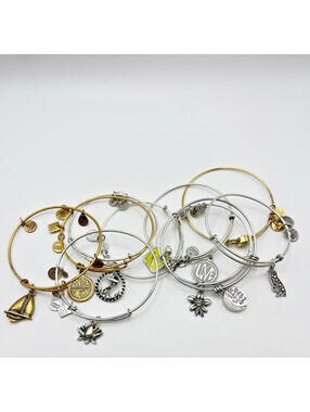 Alex and Ani Expandable Adjustable Wire Bracelet Charms 10 pcs Gold Silver